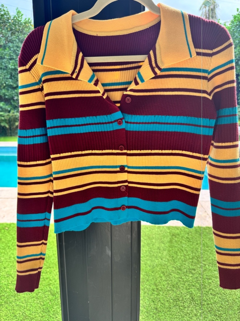 CROPPED STRIPED POLO CARDIGAN- SIZE M- WORN ONCE